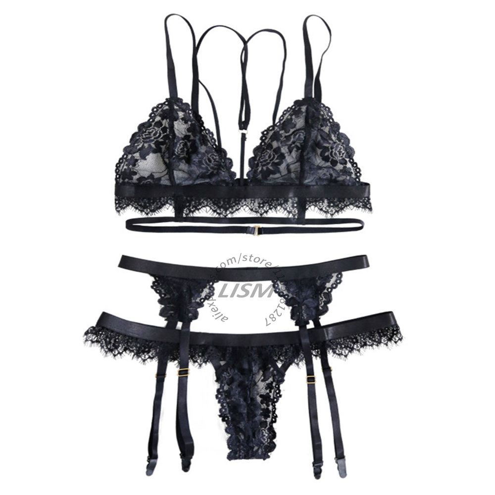 Lace Bralette Set - Черный кружевной комплект нижнего белья LISM